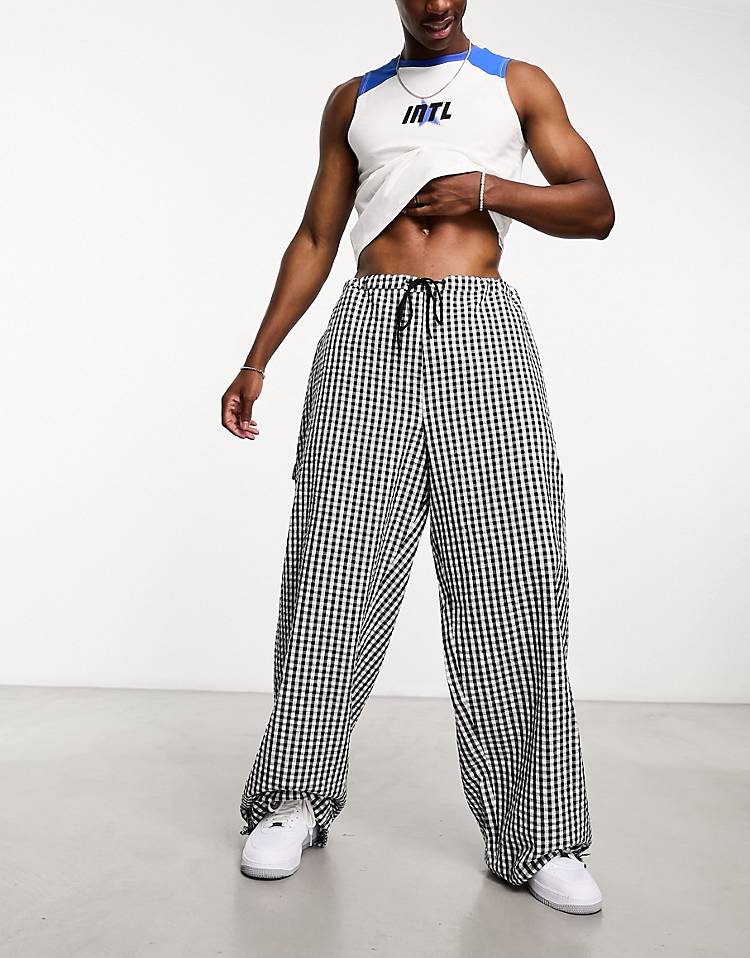 COLLUSION super flood skater fit gingham parachute pants